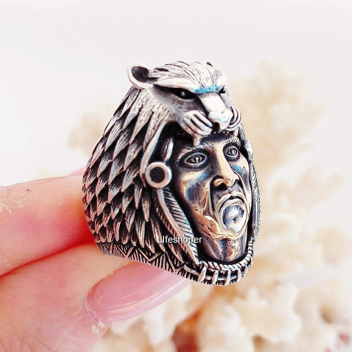 925 Sterling Silver Mens Ring Indian Head Ring Sterling Etsy