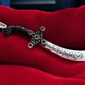 Imam Ali Zulfiqar Necklace ,Sword Necklace with Micro Red Zircon Stone, Solid 925K Sterling Silver Shia Pendant, Muslim Shia Gift for Him