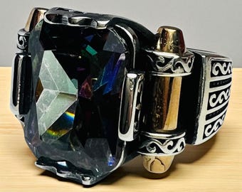 Mystical Topaz Stone Ring 925 Sterling Silver Handmade Boho Spiritual Jewelry for Men & Women