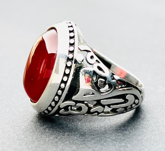 Shia Allah Ring Men's Woman Yemeni Aqeeq Ahlulbayt Ahl-ul-Bait solid 925 Sterling Silver Panjtan Islam Green Agate Imam Hussein Abolfazl