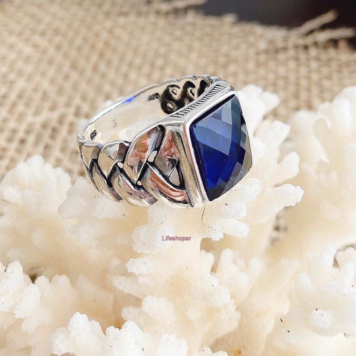 Blue Zircon Men RingMens Ring Handmade RingWatch Design Etsy