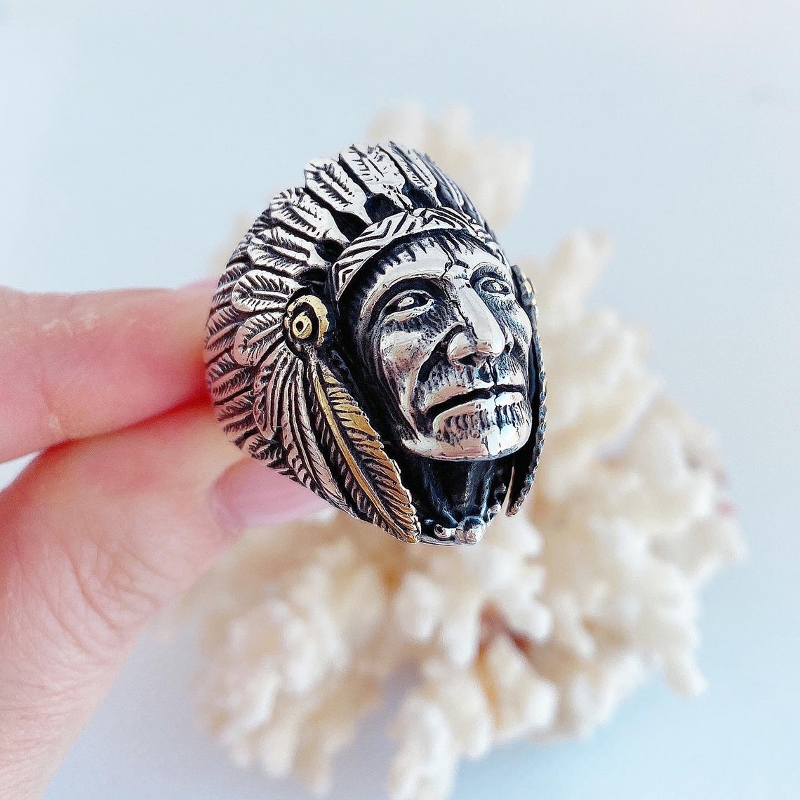 925 Sterling Silver Mens Ring Indian Head Ring Sterling Etsy
