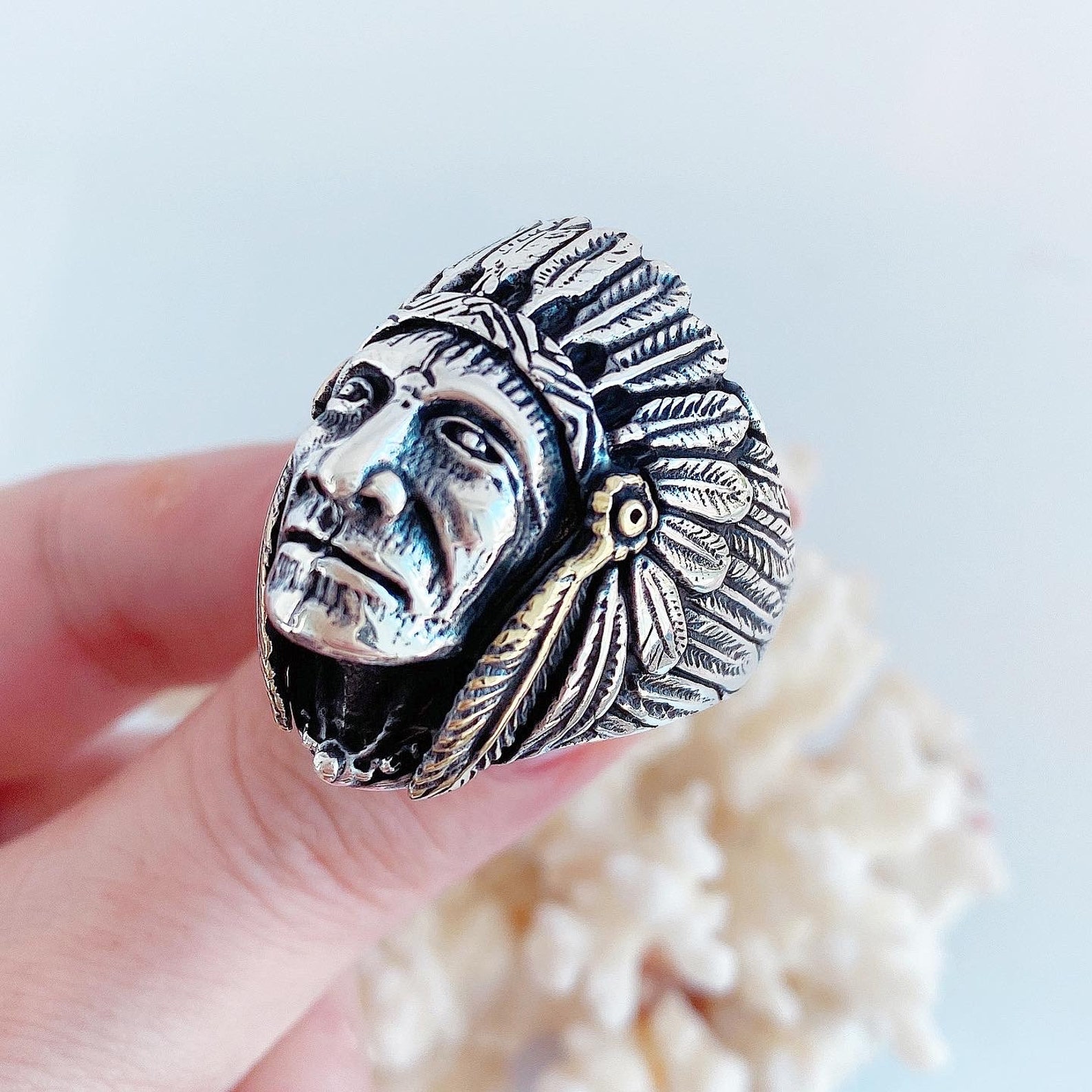 925 Sterling Silver Mens Ring Indian Head Ring Sterling Etsy