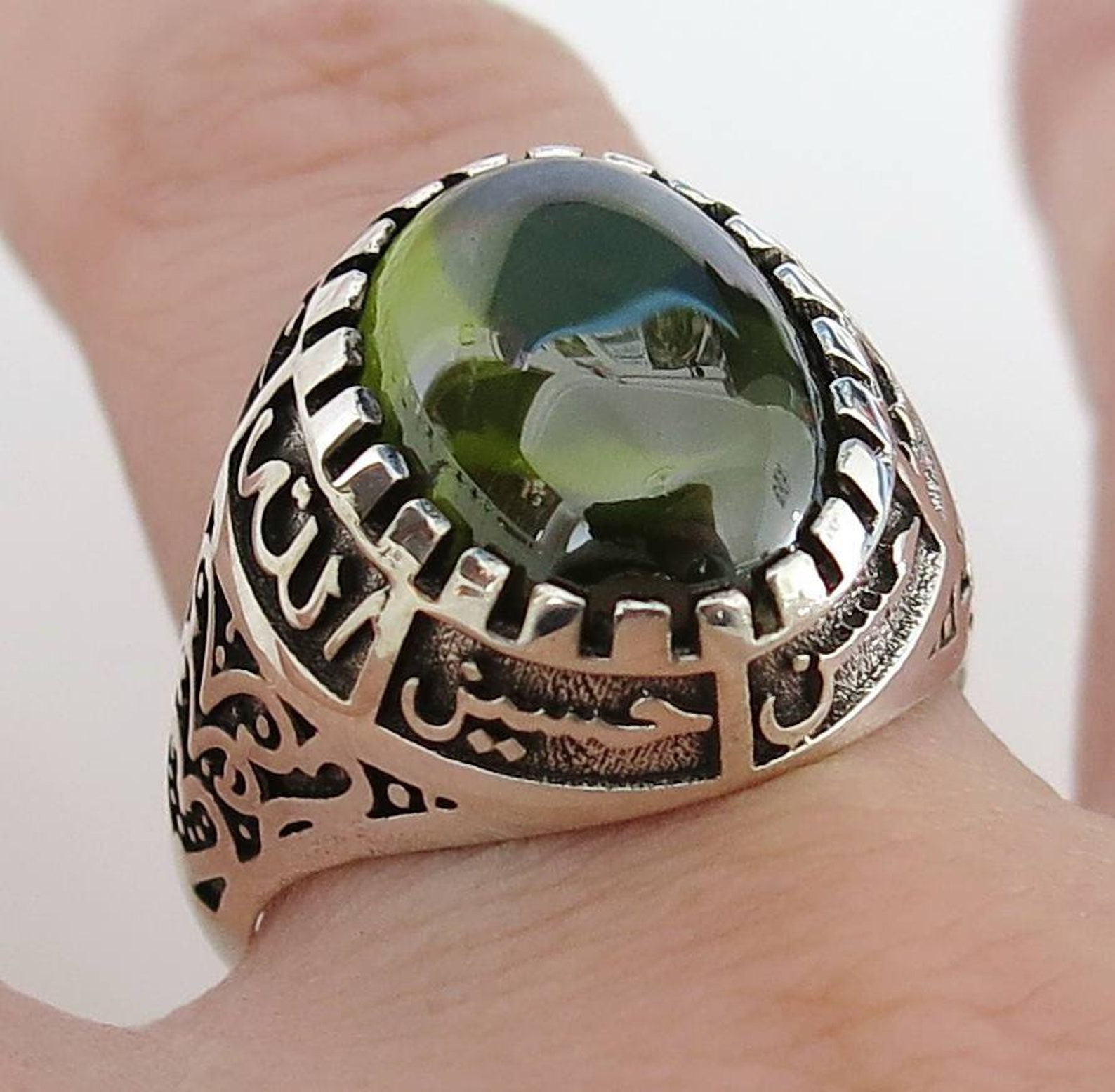 Handmade Shia Allah Ring Men's Woman's Olive Zircon Etsy