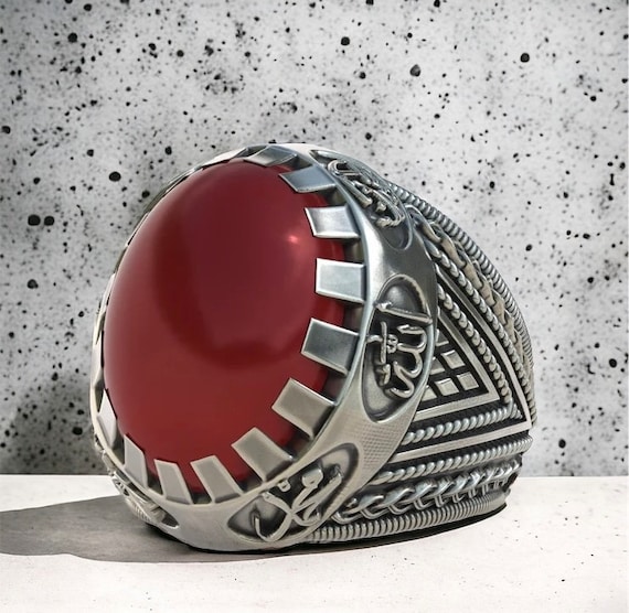 arabian yemeni Red agate ahlulbayt ehlibeyt ya hossein Shia Allah Ring Men's Woman's  Aqeeq Ahl-ul-Bait solid 925 Silver Panjtan Islam