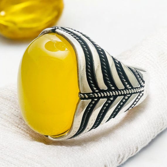Amulet Taweez for Protection Men Ring Natural Big Sharaf Shams Dua Yellow Carnelian Agate Aqeeq 925 sterling silver rare akik art rare stone