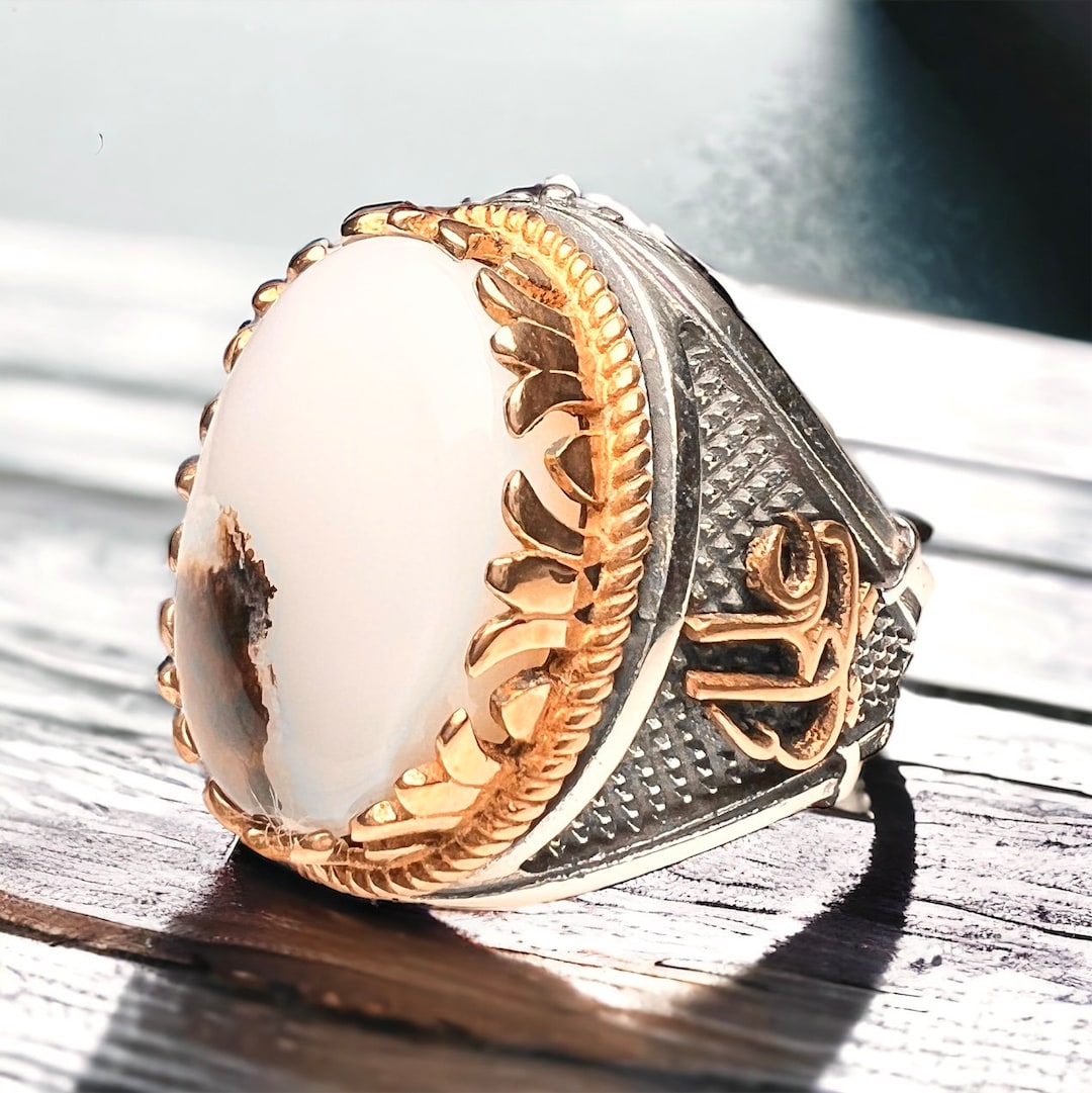 Shia Rings Hz Ali Ya Ali Ya Hossein Hussein Natural Shajar Yemeni Agate Stone 925 ...