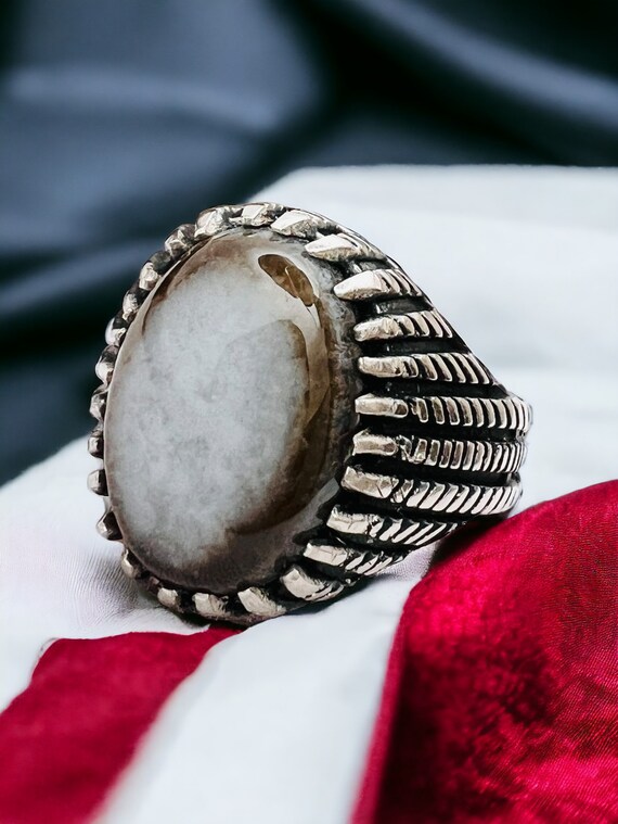 Yemen Sulaimani Devil Eye Yemeni Agate Yemen Aqeeq for Ring  Natural Yemen Agate Stone 925 Sterling Silver Men's Woman's Ring عقیق یمانی