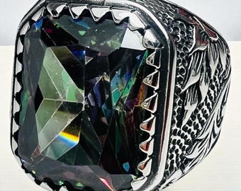 Mystical Topaz Stone Ring 925 Sterling Silver Handmade Boho Spiritual Jewelry for Men & Women
