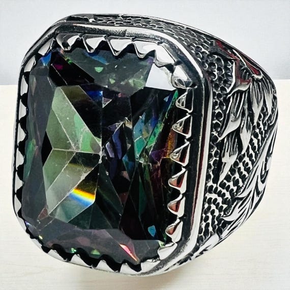 Mystical Topaz Stone Ring 925 Sterling Silver Handmade Boho Spiritual Jewelry for Men & Women