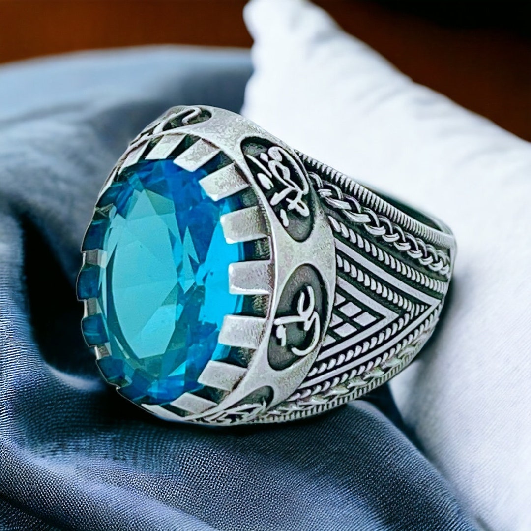 Shia Rings Shia Ring,ahlulbayt Ahl-ul-bait 925 Sterling Silver Panjtan Islam Aqua ...