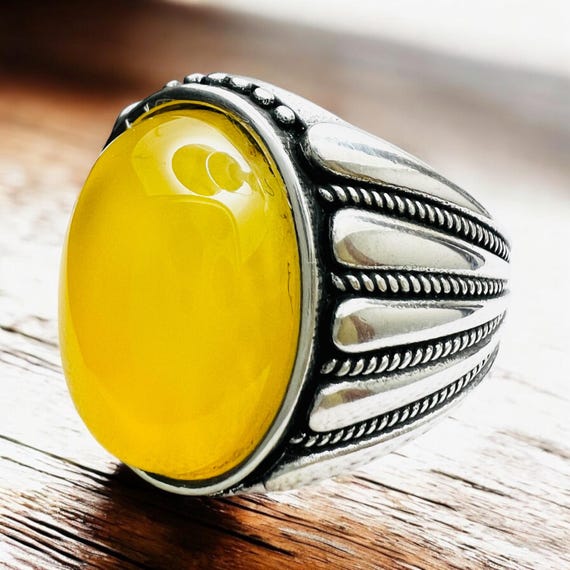Amulet Taweez for Protection Men Ring Natural Big Sharaf Shams Dua Yellow Carnelian Agate Aqeeq 925 sterling silver rare akik art rare stone