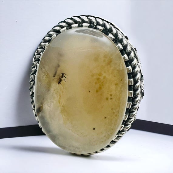 Yemen Sulaimani Devil Eye Yemeni Agate Yemen Aqeeq for Ring  Natural Yemen Agate Stone 925 Sterling Silver Men's Woman's Ring عقیق یمانی