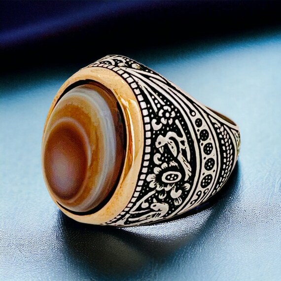 Yemen Sulaimani Devil Eye Yemeni Agate Yemen Aqeeq for Ring  Natural Yemen Agate Stone 925 Sterling Silver Men's Woman's Ring عقیق یمانی