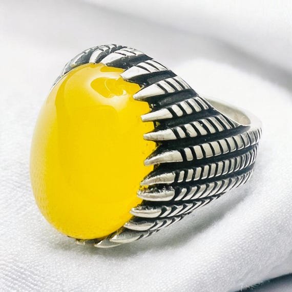 Amulet Taweez for Protection Men Ring Natural Big Sharaf Shams Dua Yellow Carnelian Agate Aqeeq 925 sterling silver rare akik art rare stone