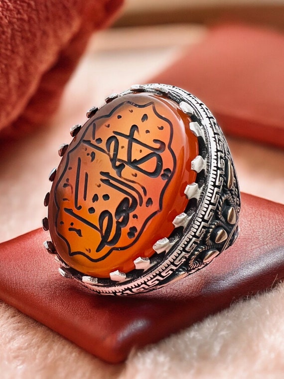 Big Natural agate ahlulbayt ehlibeyt  Shia Ring Aqeeq Ahl-ul-Bait 925 Silver Islam  Ya Kazem Algheyz Hand Carvin,Imam Kazem یا کاظم الغیظ