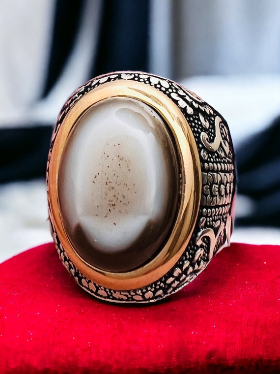 Yemen Sulaimani Devil Eye Yemeni Agate Yemen Aqeeq for Ring  Natural Yemen Agate Stone 925 Sterling Silver Men's Woman's Ring عقیق یمانی