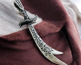 Zulfiqar Sword Necklace: 925K Sterling Silver Shia Pendant - Imam Ali