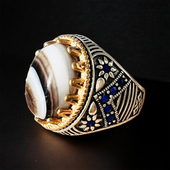 Yemen Sulaimani Devil Eye Yemeni Agate Yemen Aqeeq for Ring  Natural Yemen Agate Stone 925 Sterling Silver Men's Woman's Ring عقیق یمانی