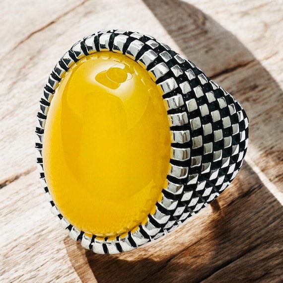 Amulet Taweez for Protection Men Ring Natural Big Sharaf Shams Dua Yellow Carnelian Agate Aqeeq 925 sterling silver rare akik art rare stone