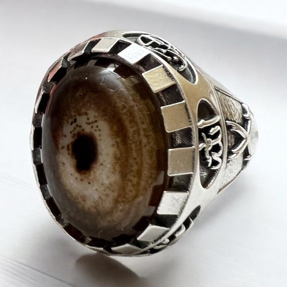 Hz Ali Sword,Zulfiqar Natural  Sulaimani Devil Eye Yemeni Agate ahlulbayt ehlibeyt Shia Ring Ahlulbayt Ahl-ul-Bait 925 Silver Panjtan Islam
