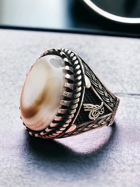 Yemen Sulaimani Devil Eye Yemeni Agate Yemen Aqeeq for Ring  Natural Yemen Agate Stone 925 Sterling Silver Men's Woman's Ring عقیق یمانی