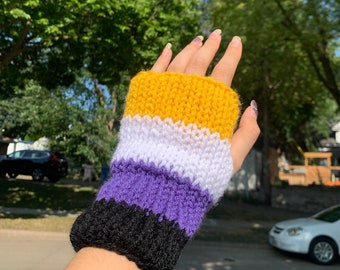 Nonbinary Gloves, LGBTQ Knit Hand Warmers, Pride Coming Out Gift