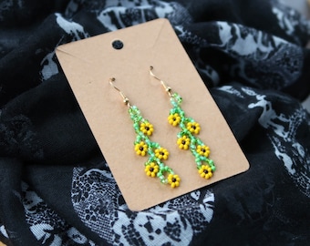 Sunflower Beaded Earrings, Clip-On or Pierced Jewelry, Lightweight Floral Earrings