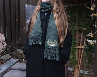 Knit Froggy Scarf, Double Layer Tassel Neckwarmer, Frog Lover Gift, Custom Size