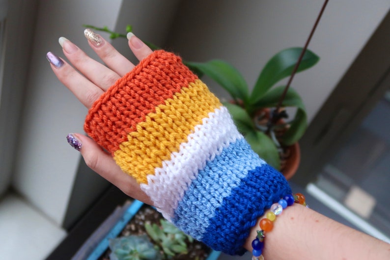 Aroace Pride Flag Knit Fingerless Gloves, Pride Knit Hand Warmers, Double Layer Knit Gloves, Aroace Gift, Coming Out Gift image 5