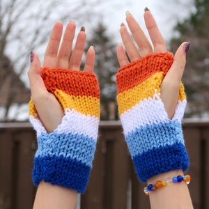 Aroace Pride Flag Knit Fingerless Gloves, Pride Knit Hand Warmers, Double Layer Knit Gloves, Aroace Gift, Coming Out Gift image 4