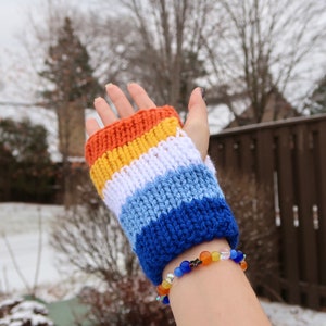 Aroace Pride Flag Knit Fingerless Gloves, Pride Knit Hand Warmers, Double Layer Knit Gloves, Aroace Gift, Coming Out Gift image 2