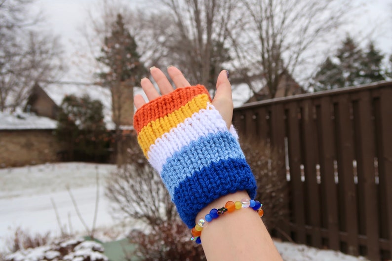 Aroace Pride Flag Knit Fingerless Gloves, Pride Knit Hand Warmers, Double Layer Knit Gloves, Aroace Gift, Coming Out Gift image 2