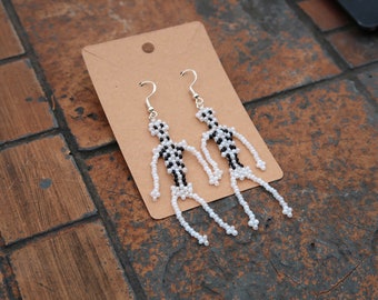 Skeleton Beaded Earrings, Spooky Halloween Style, Pierced or Clip-On