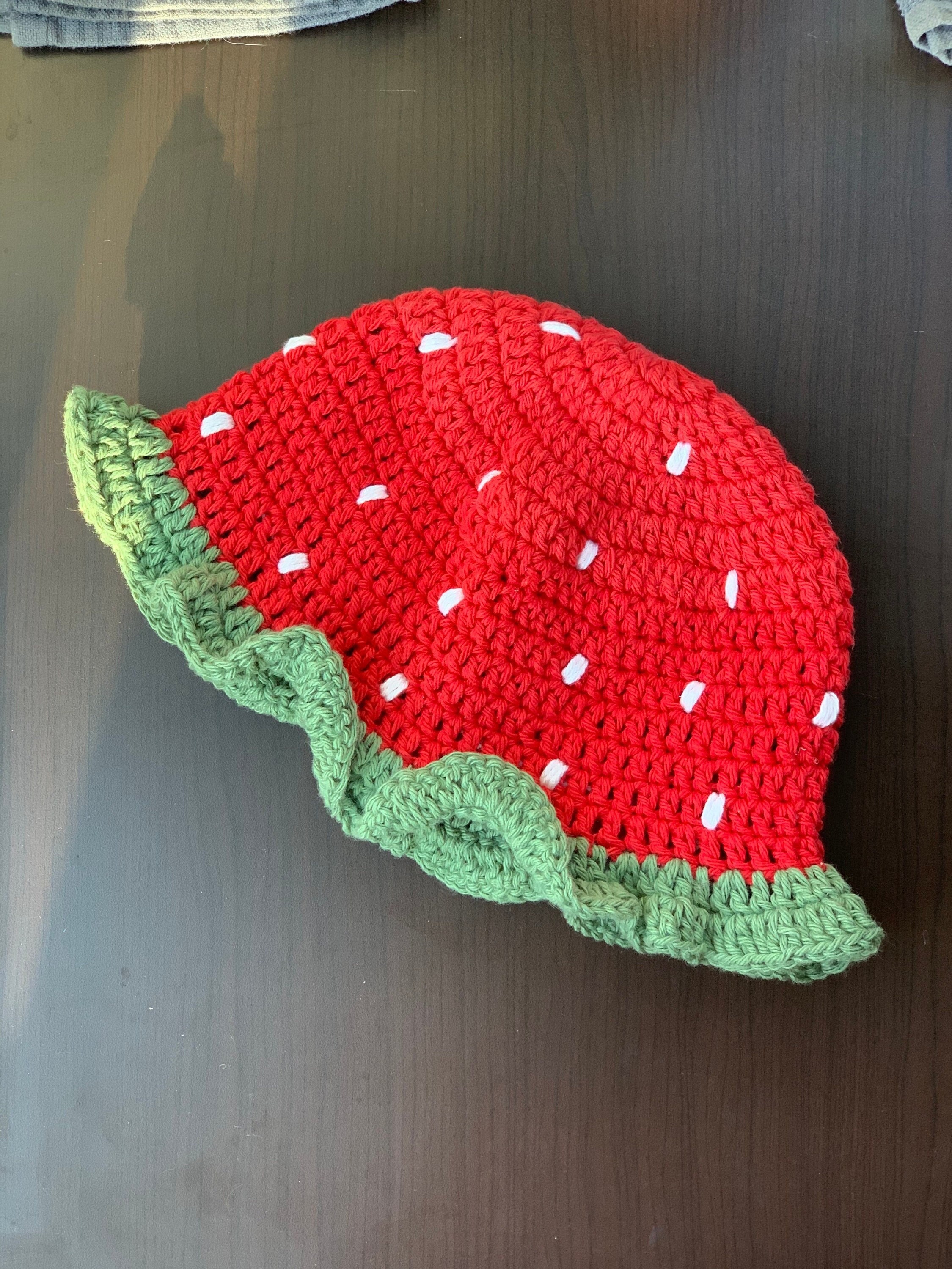 UNDER ARMOUR Pink Green Strawberry Crochet Knit Hat w/Brim Big Button Strawberry Bucket Hat *CROCHET PATTERN PDF Download* - Etsy main image 2