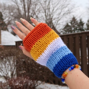 Aroace Pride Flag Knit Fingerless Gloves, Pride Knit Hand Warmers, Double Layer Knit Gloves, Aroace Gift, Coming Out Gift image 1