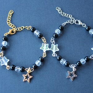 Gold Silver Star Charm Bracelet, Y2k Bracelet, Shooting Star Bracelet, Chain Beaded Bracelet, Black and White Bracelet, Adjustable Bracelet