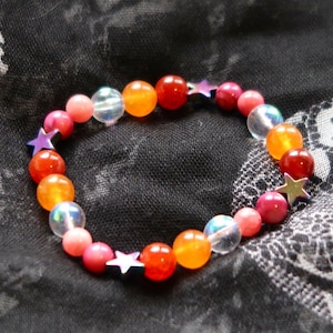 Lesbian Pride Flag Star Beaded Gemstone Bracelet, Stretchy Beaded Bracelet, LGBTQ Bracelet, Lesbian Gifts, Coming Out Gifts