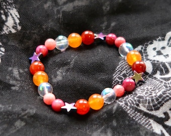 Lesbian Bracelet, LGBTQ Pride Gemstone Coming Out Gift, Star Beaded Stretchy Bracelet