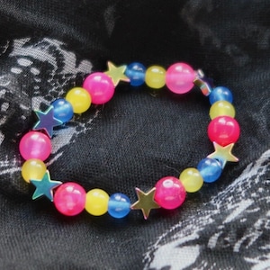 Pansexual Panromantic Pride Flag Star Beaded Gemstone Bracelet, Stretchy Beaded Bracelet, LGBTQ Bracelet, Pansexual Gifts, Coming Out Gifts