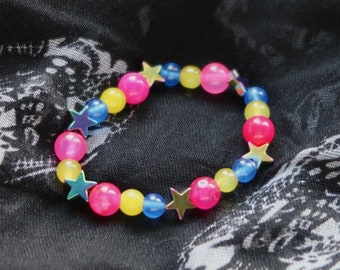 Pansexual Bracelet, LGBTQ Pride Gemstone Coming Out Gift, Star Beaded Stretchy Bracelet