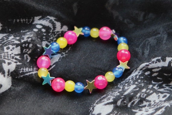 Pansexual Bracelet, LGBTQ Pride Gemstone Coming Out Gift, Star Beaded Stretchy Bracelet