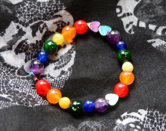 Rainbow Pride Flag Heart Beaded Gemstone Bracelet, Stretchy Beaded Bracelet, LGBTQ Bracelet, Pride Gifts, Coming Out Gifts