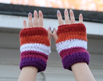 Lesbian Gloves, Double Layer Pride Knit Fingerless Hand Warmers, LGBTQ Coming Out Gift