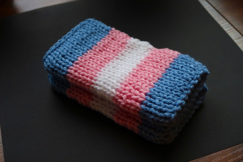 Transgender Pride Flag Knit Fingerless Gloves, Pride Knit Hand Warmers, Double Layer Knit Gloves, Transgender Gift, Coming Out Gift image 8