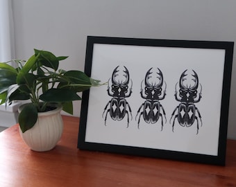 Triple Stag Beetle Art Print, 8.5" x 11" Archival Matte Paper, Artist Signed