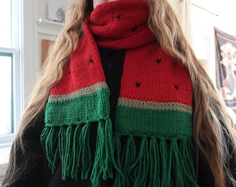 Knit Watermelon Scarf, Double Layer Tassel Neckwarmer, Custom Size