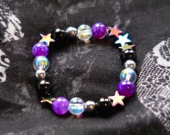 Asexual Bracelet, LGBTQ Pride Gemstone Coming Out Gift, Star Beaded Stretchy Bracelet