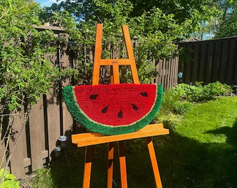 Handmade Watermelon Rug, Tufted Plush Yarn Accent Mat, 2’ x 1’