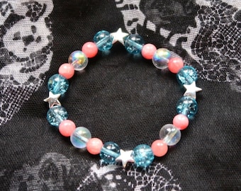 Transgender Pride Gemstone Bracelet, LGBTQ Coming Out Gift, Star Beaded Stretchy Bracelet